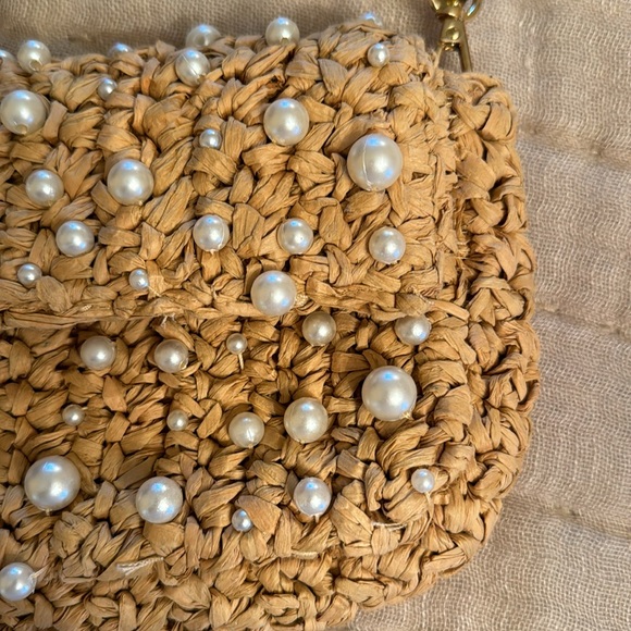 anthropologie pearl raffia bag with tortoise shell chain - Picture 2 of 4